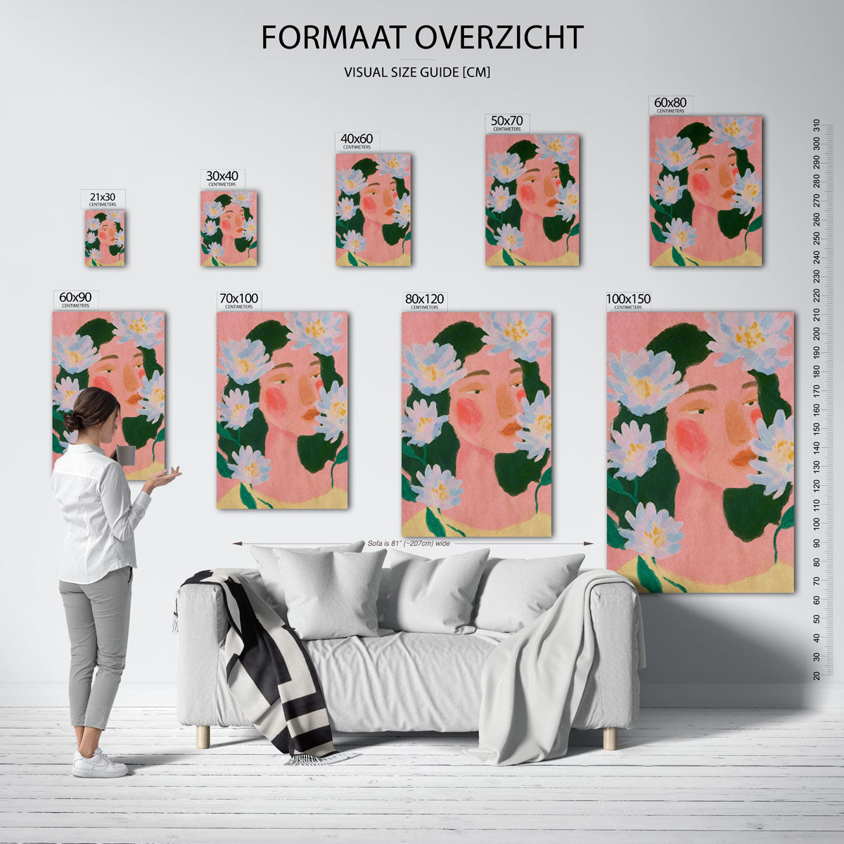 Bloemen en gezicht Poster
