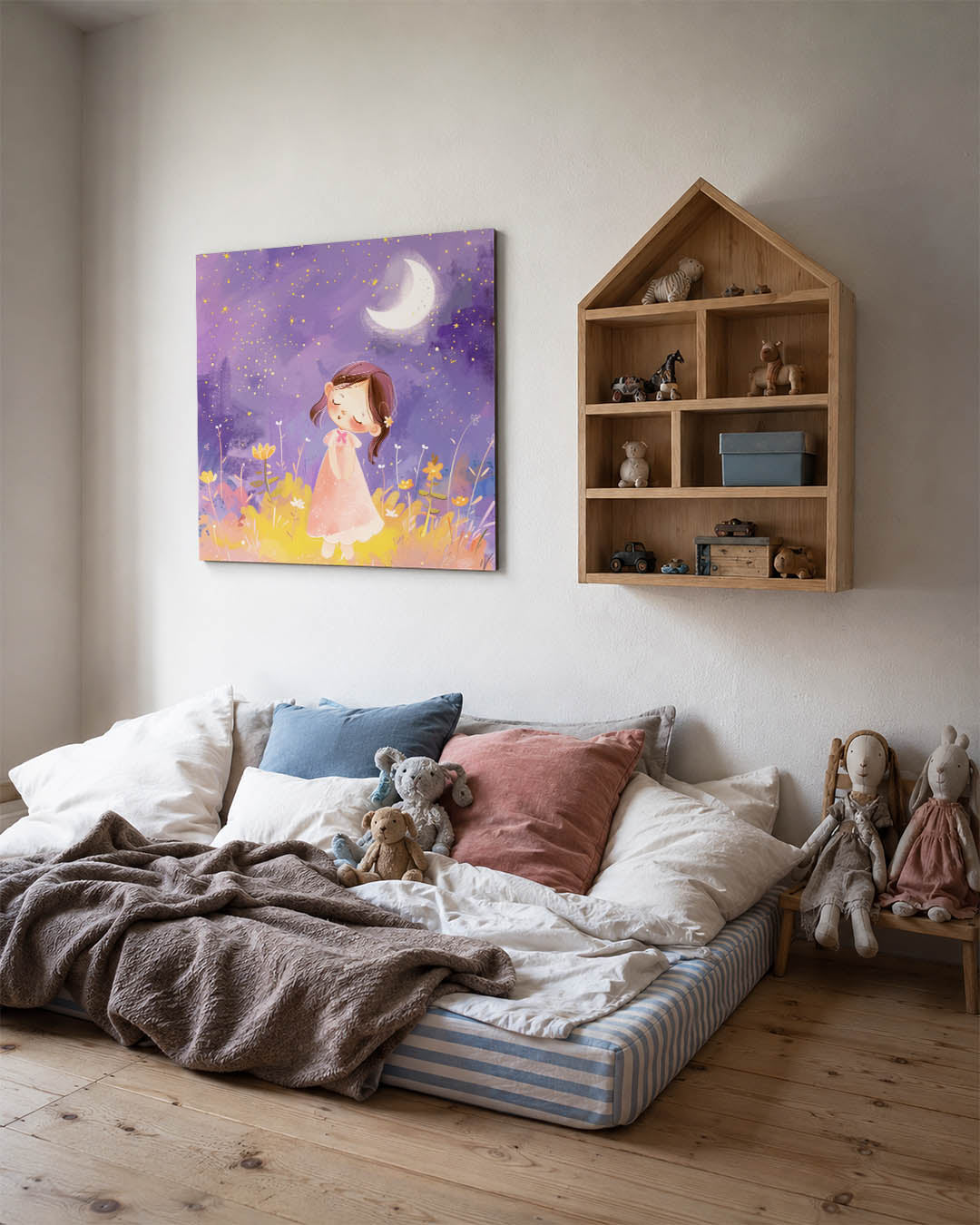 Dromerig meisje onder sterren Kunstwerk