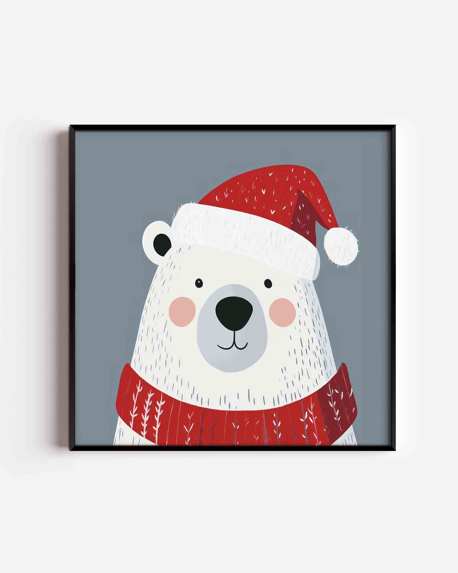 Ijsbeer met kerstmuts Poster
