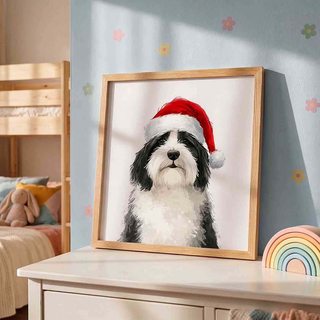 Hond met kerstmuts Poster
