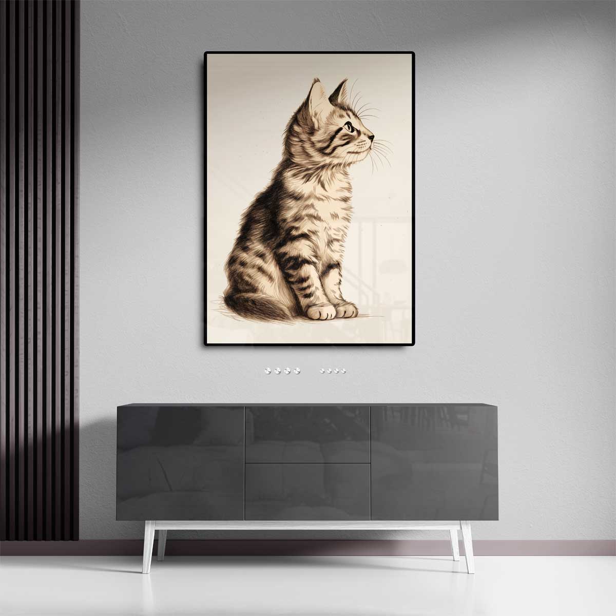 Elegante Kat Schets Kunstwerk-canvas-dibond-plexiglas-wanddecoratie-WallArtistic