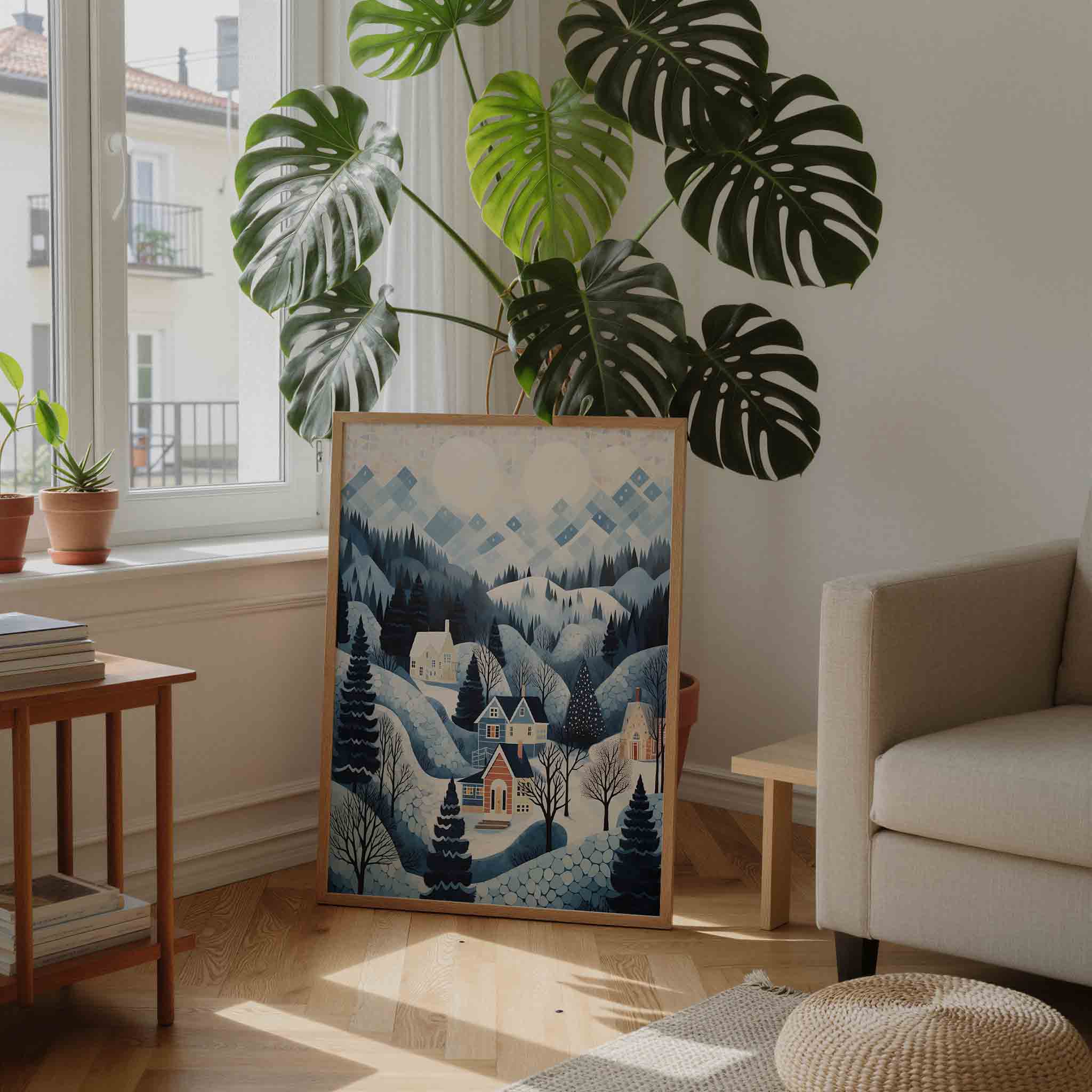 Winterlandschap met huizen Poster