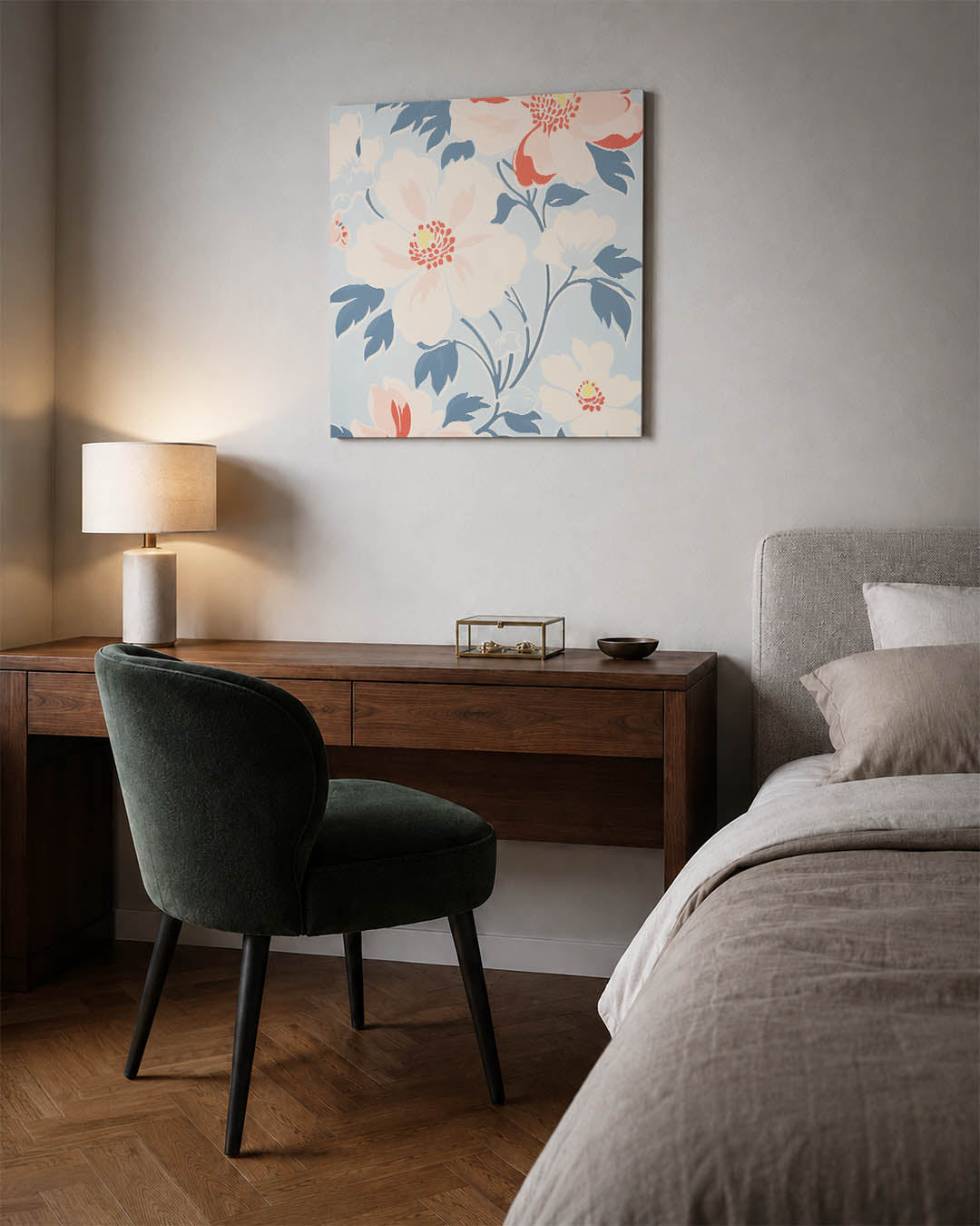 Bloemmotief met zachte tinten Kunstwerk