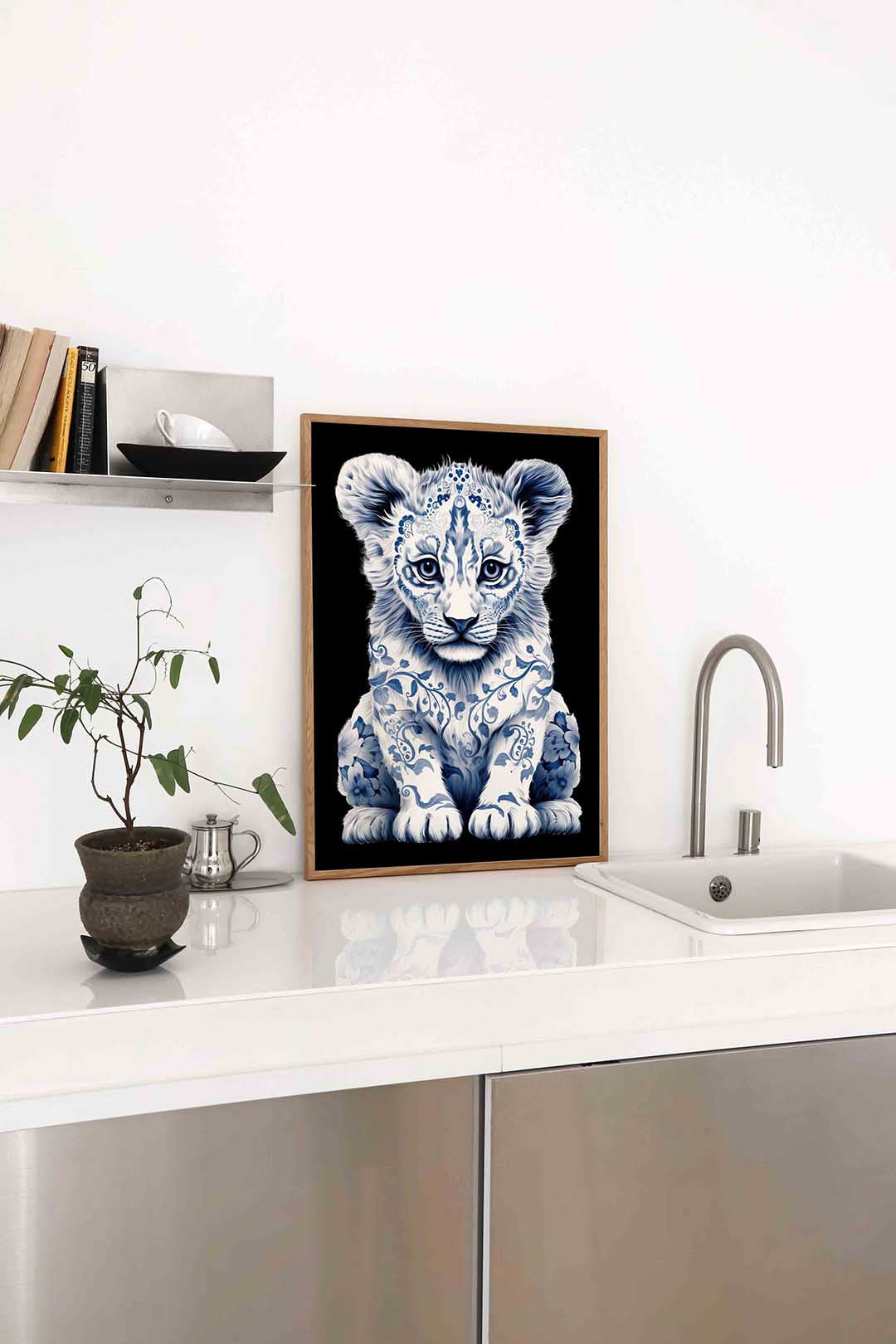 Leeuwenwelp met blauwe patronen Poster