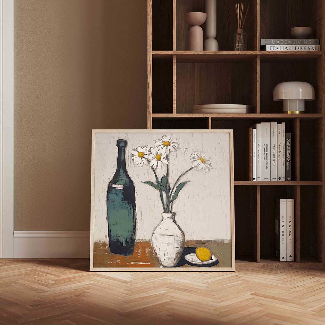 Fles en bloemen Poster