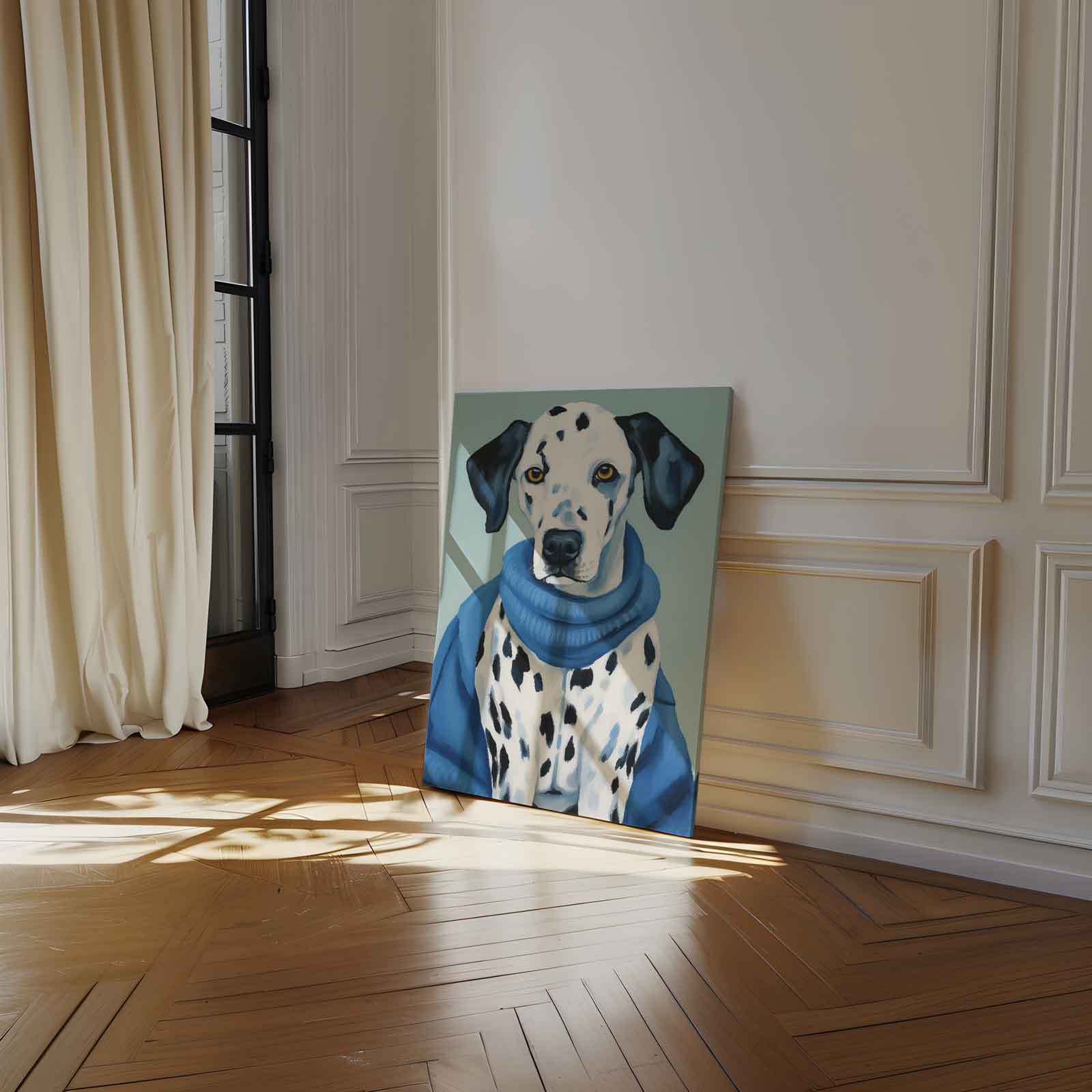 Modieuze Dalmatiër in Blauw Kunstwerk-canvas-dibond-plexiglas-wanddecoratie-WallArtistic