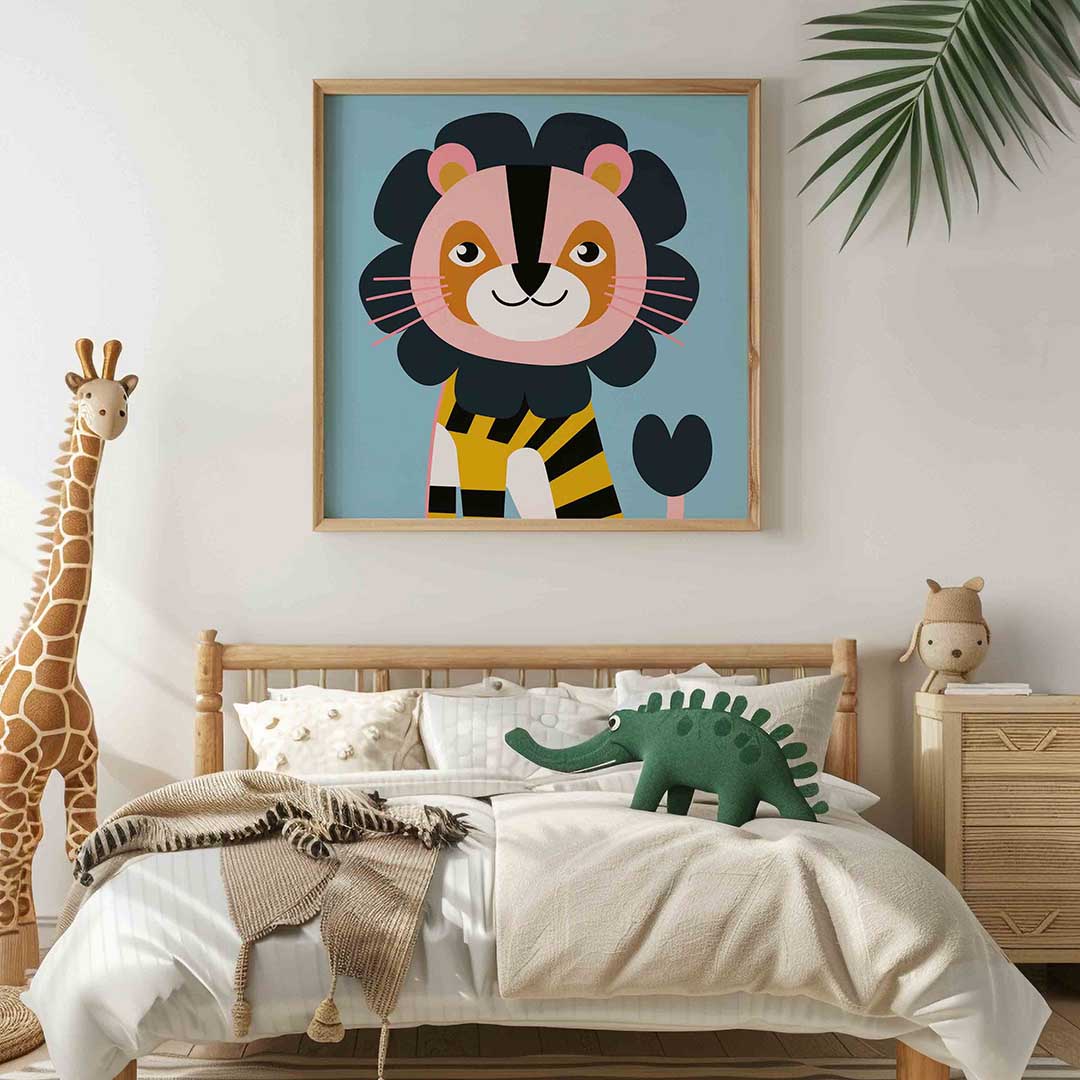 Leeuw op blauwe achtergrond Poster