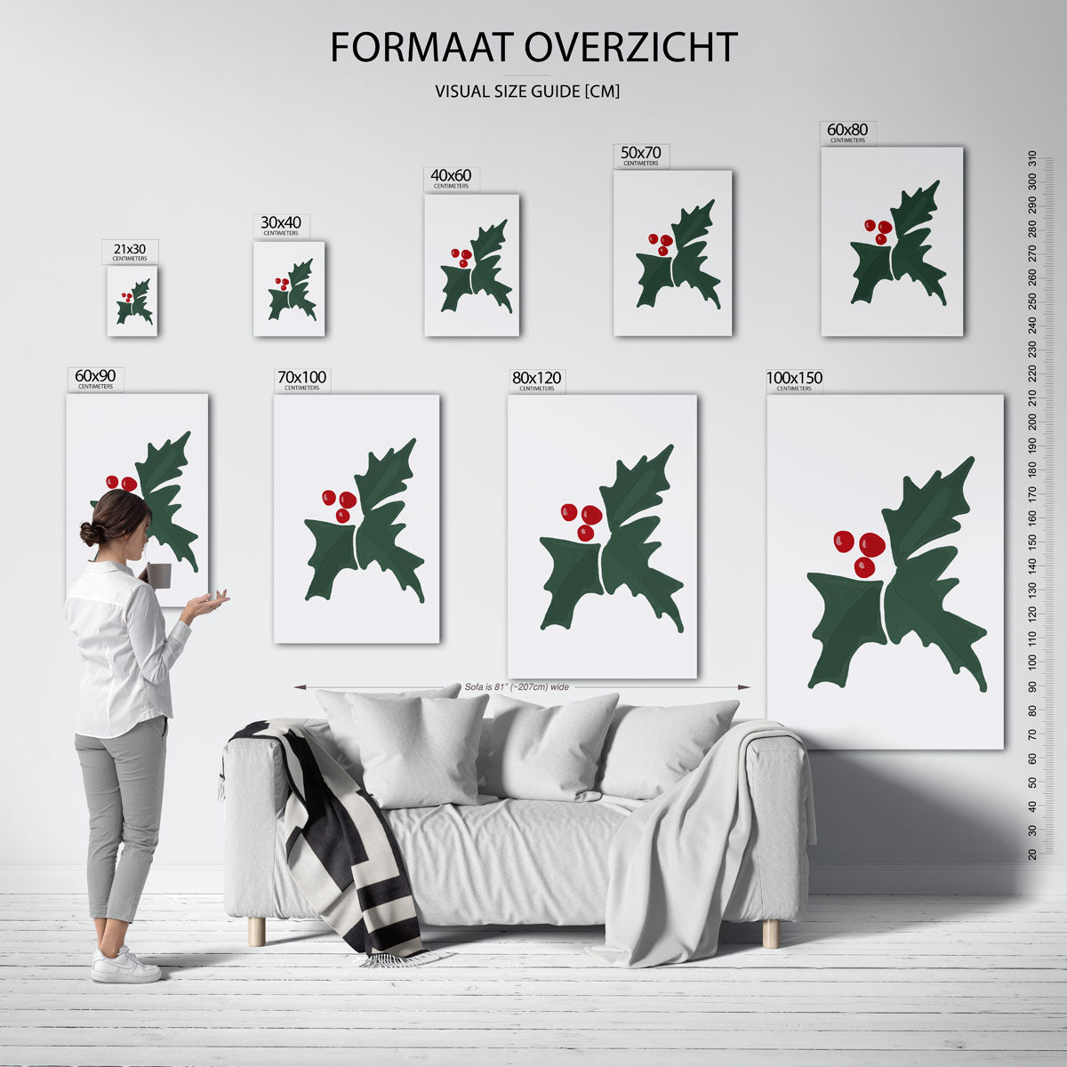 Hulstbladeren en bessen Poster
