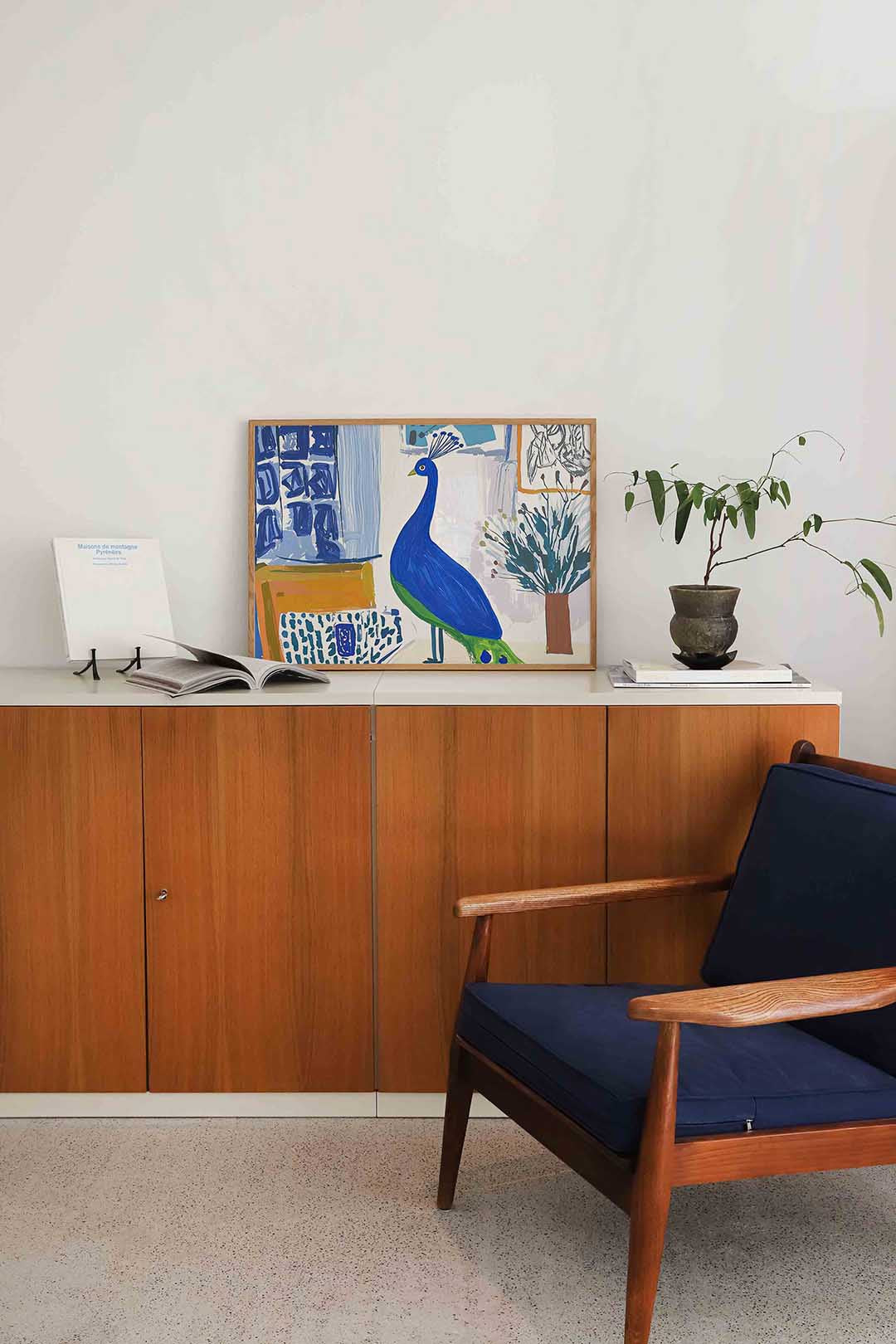 Pauw met blauwe veren Poster