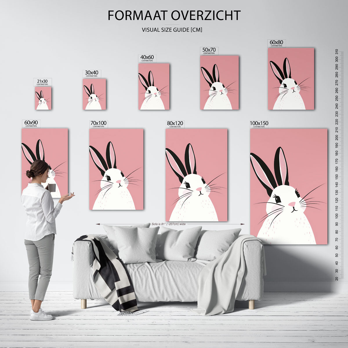 Konijn met roze achtergrond Poster