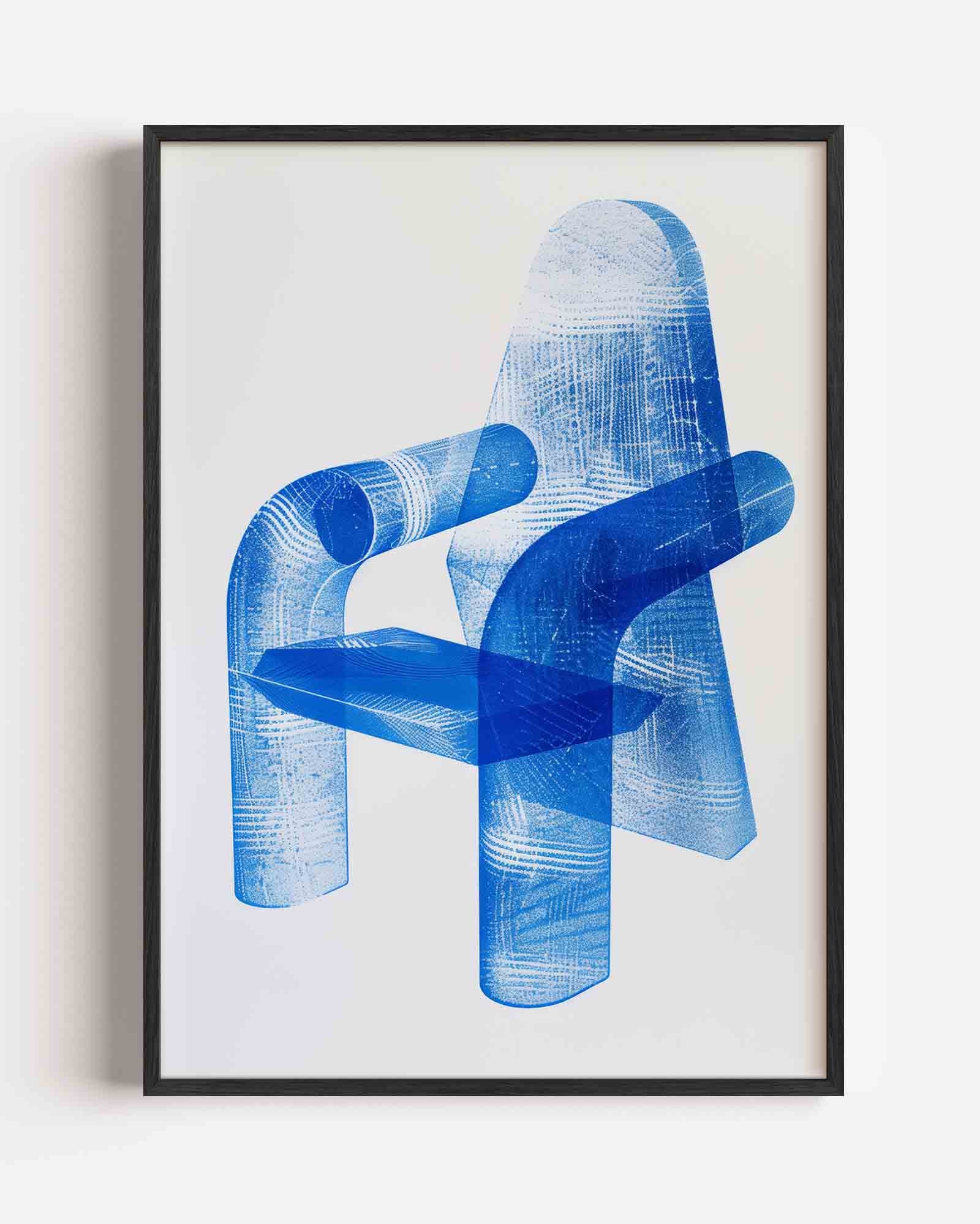 Abstracte blauwe stoel Poster