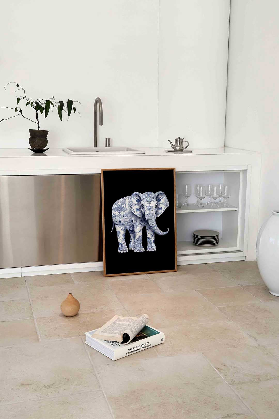 Olifant met bloemenpatroon Poster