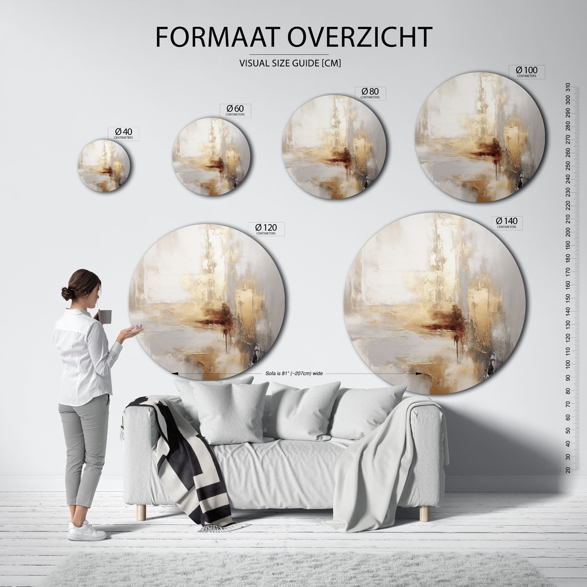 Abstracte beige en grijze Muurcirkel