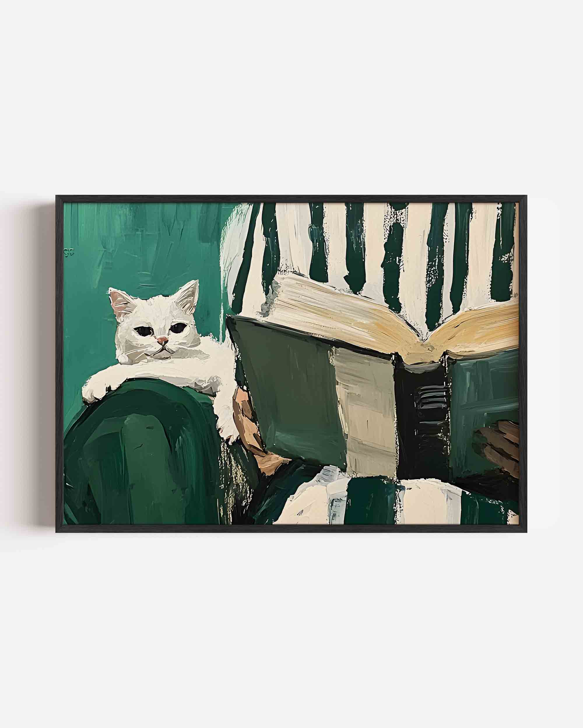 Witte kat en boek Poster