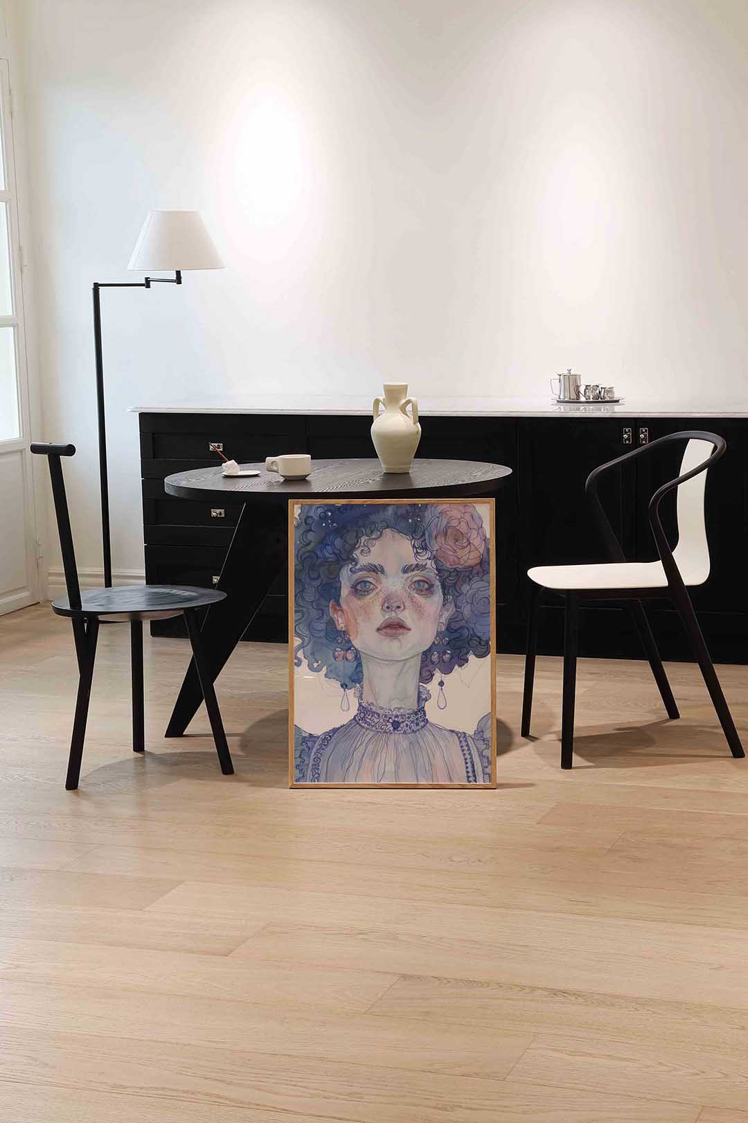 Vrouwelijk portret met bloemen Poster