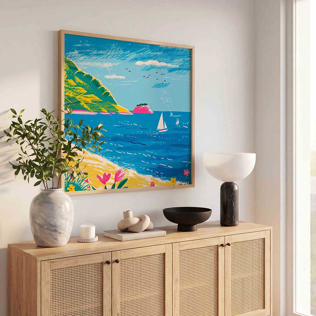Zeilboten en kust Poster