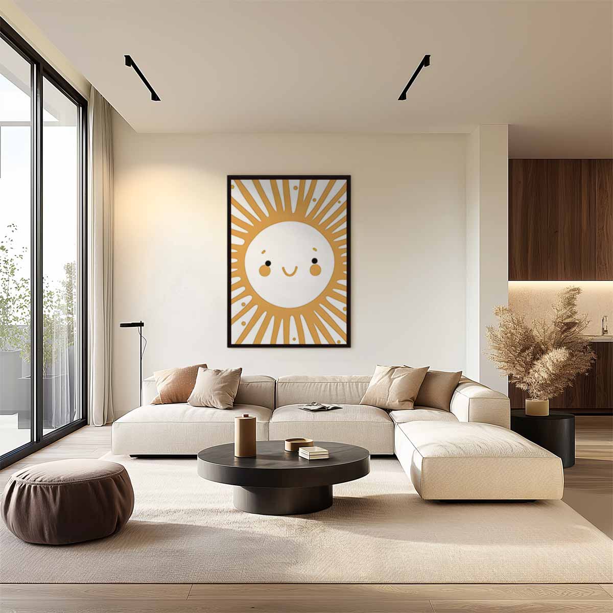 Stralende Zon Met Vrolijk Gezichtje Kunstwerk-canvas-dibond-plexiglas-wanddecoratie-WallArtistic