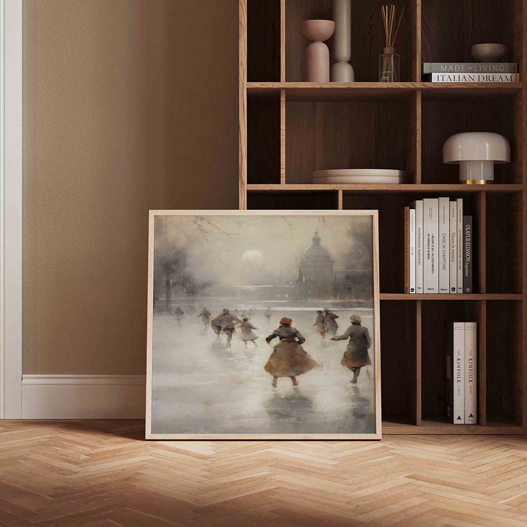 Schaatsers op bevroren meer Poster