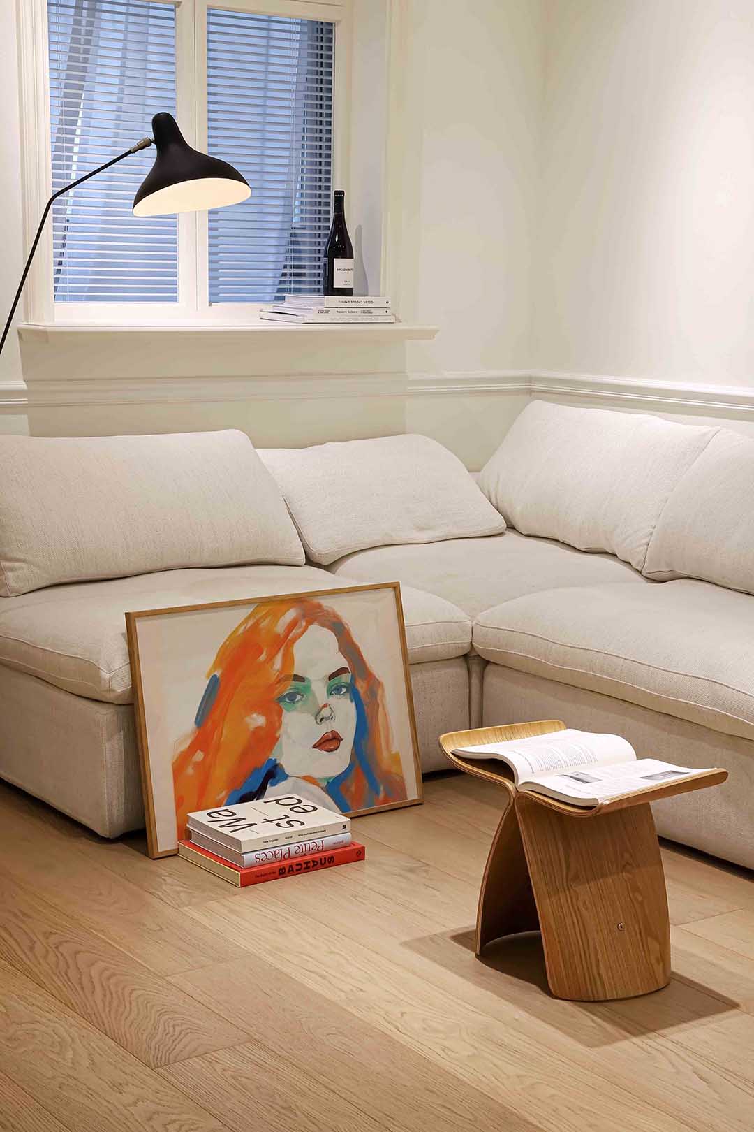 Portret met oranje en blauwe accenten Poster