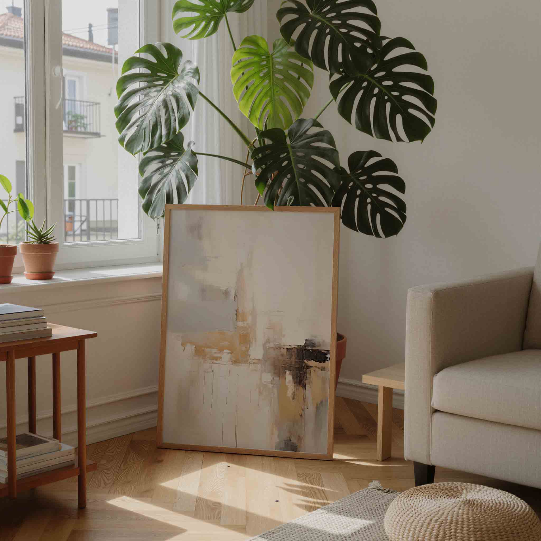 Abstracte beige en grijze Poster