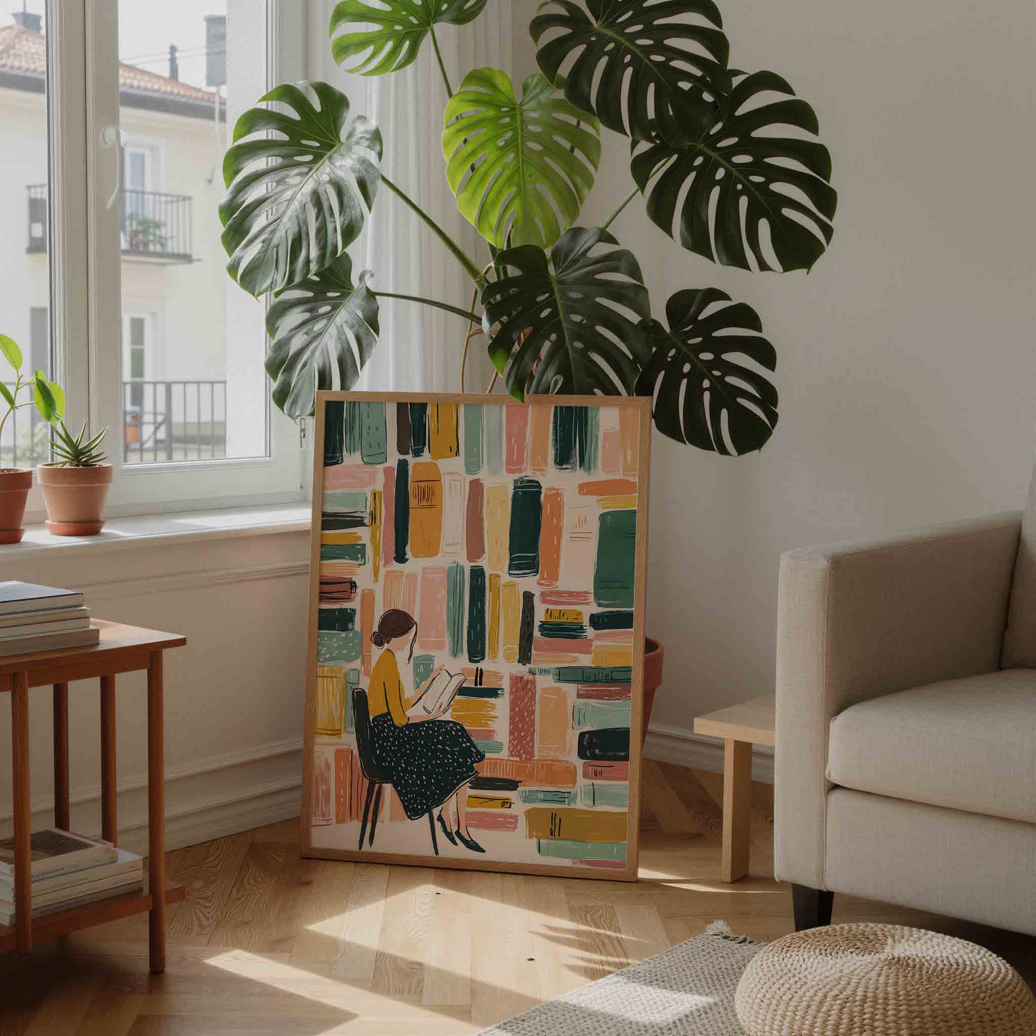 Lezende vrouw met boeken Poster