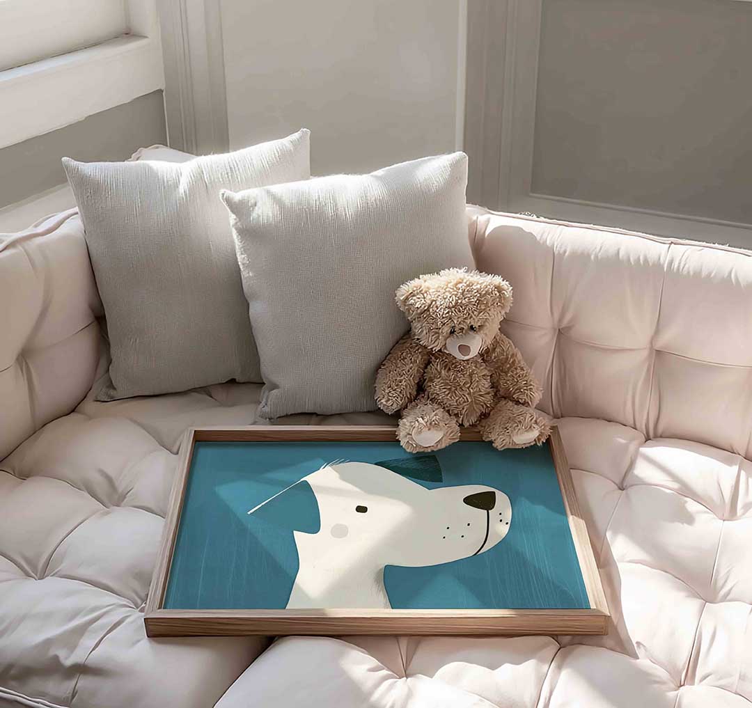 Hond met blauwe achtergrond Poster