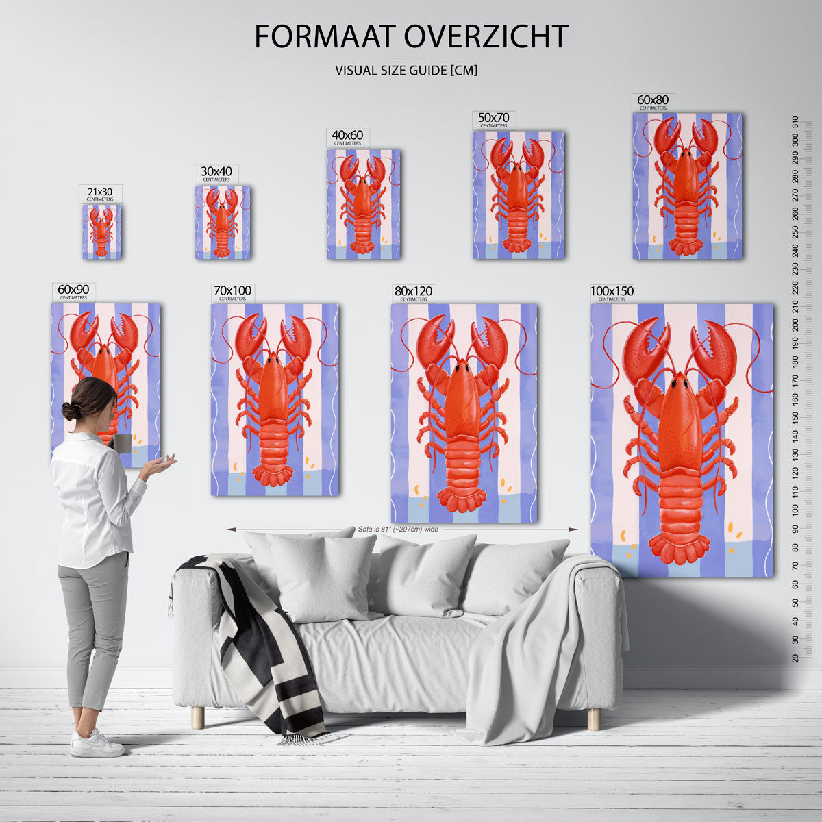 Kreeft op gestreepte achtergrond Poster