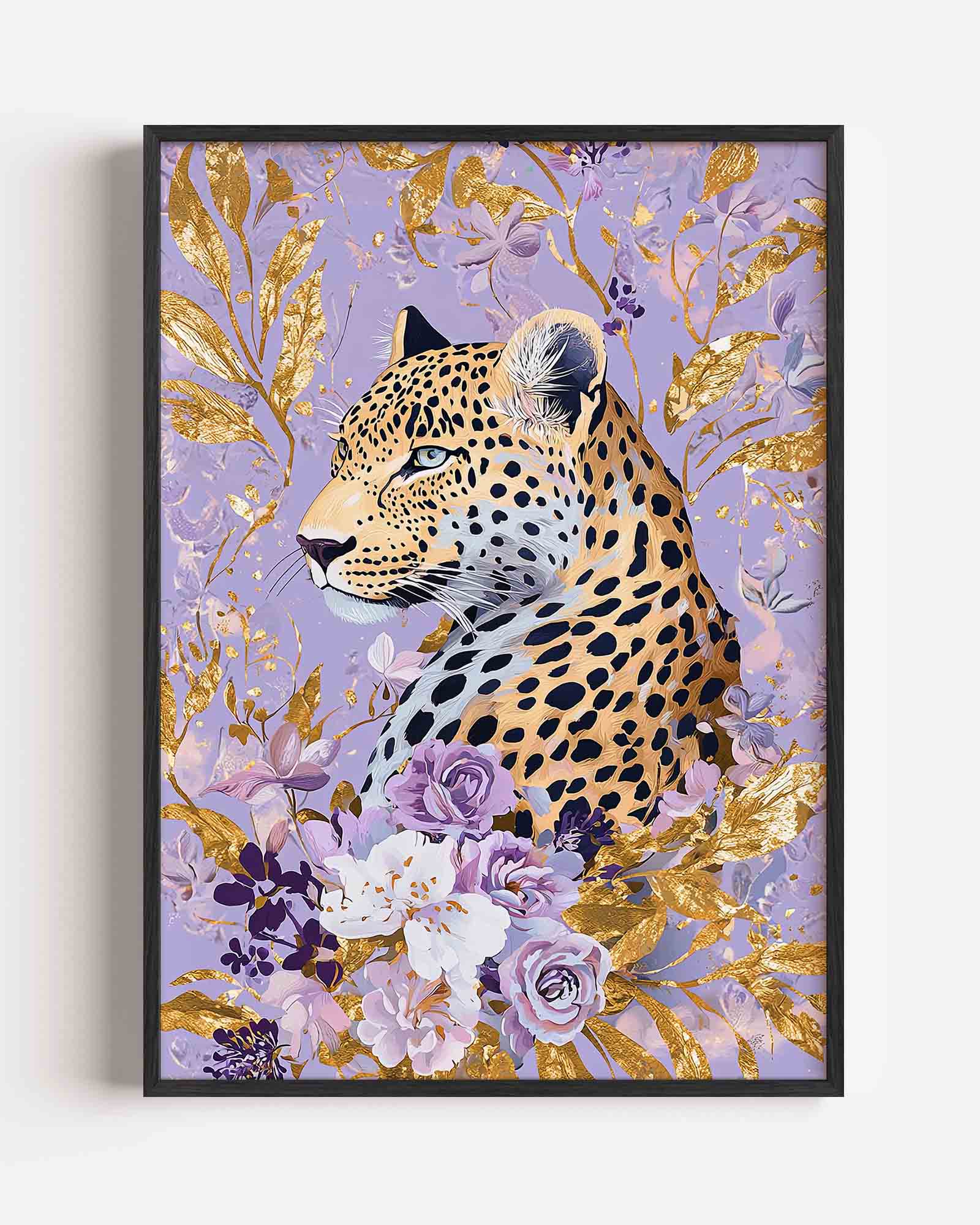 Luipaard met bloemen Poster