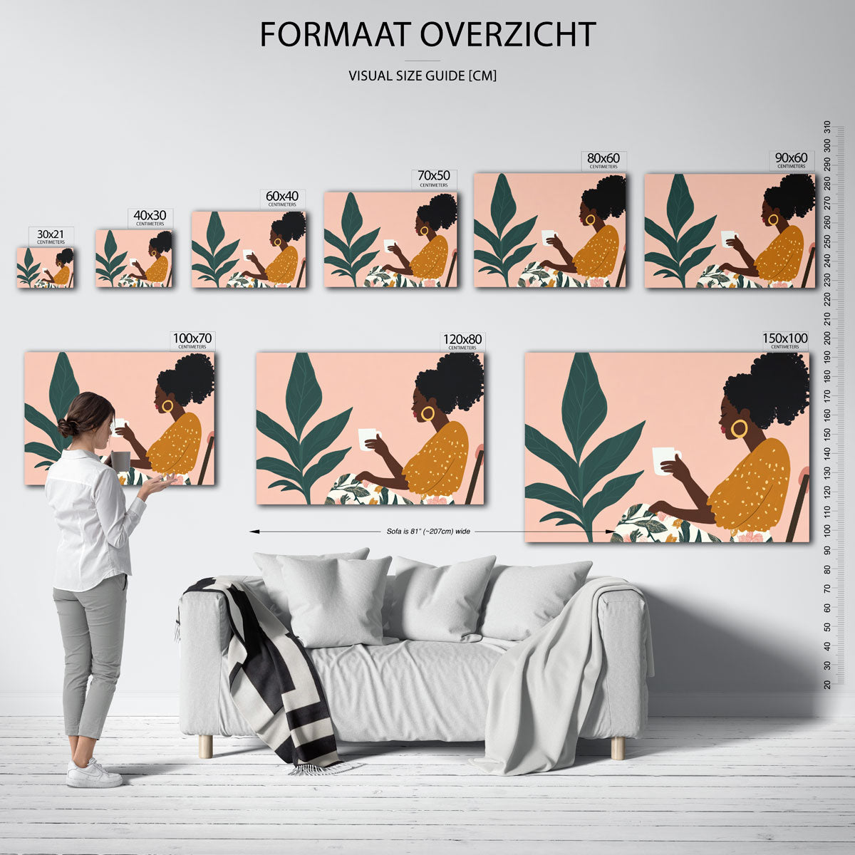 Vrouw met kopje en plant Poster