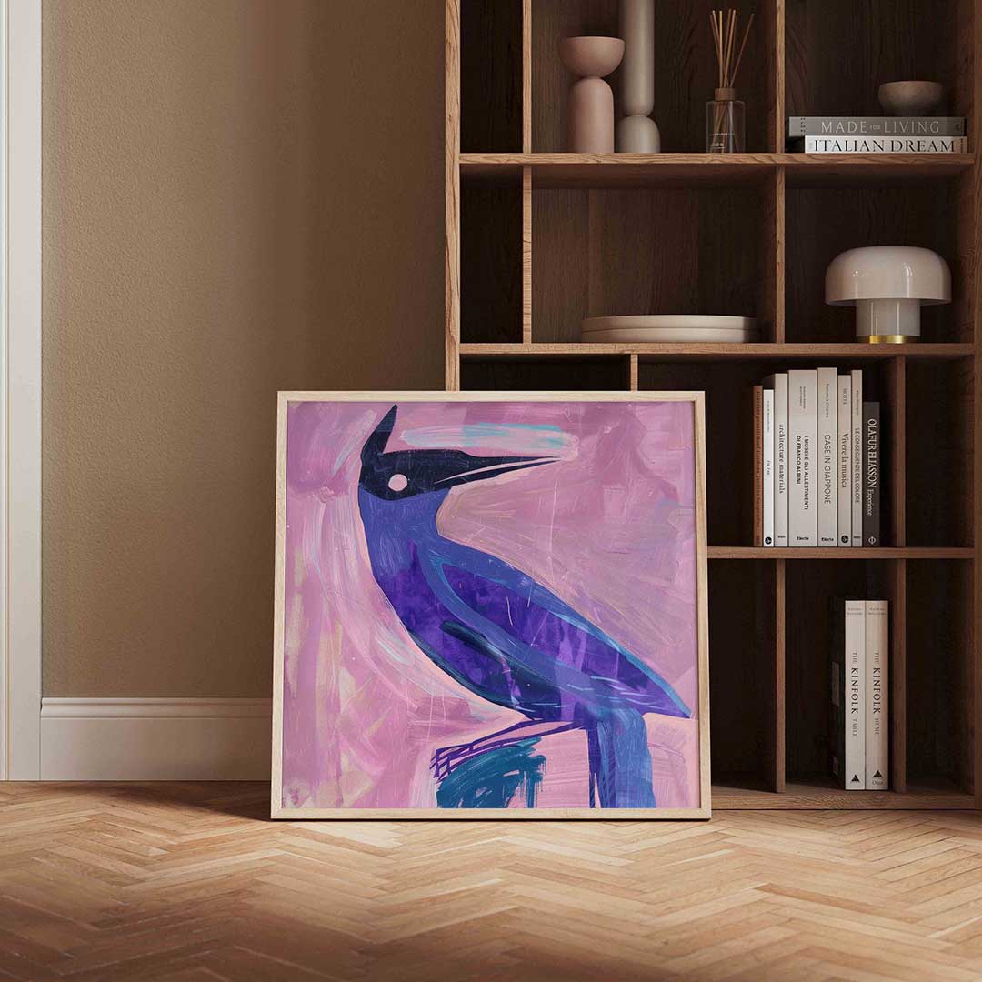 Vogel in roze en paars Poster