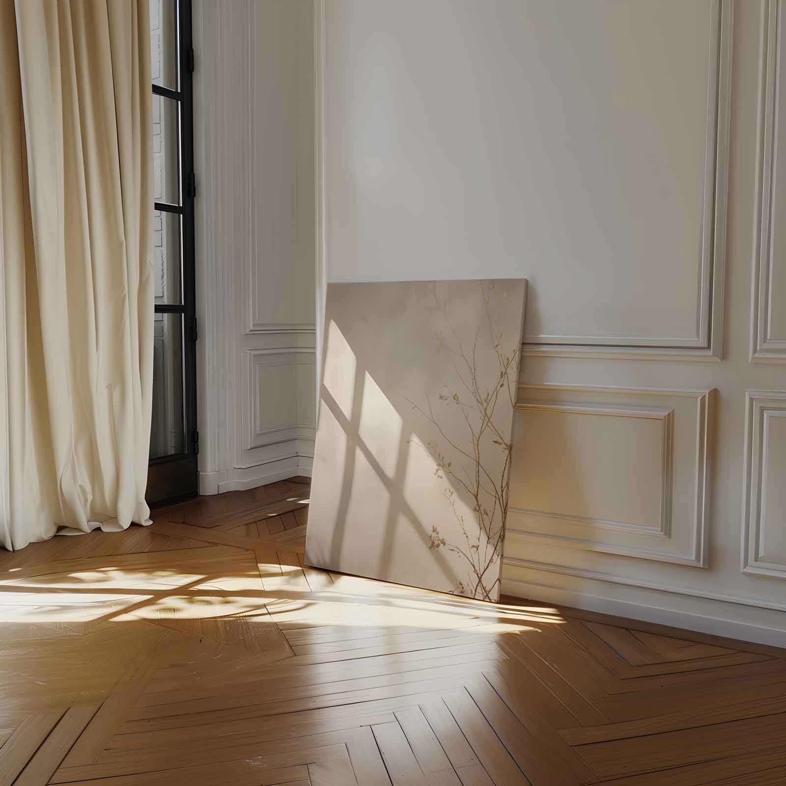 Gouden Zweepslag: Minimalistische Takken Kunstwerk-canvas-dibond-plexiglas-wanddecoratie-WallArtistic