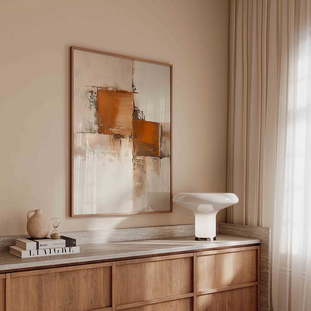 Abstracte beige en oranje Poster