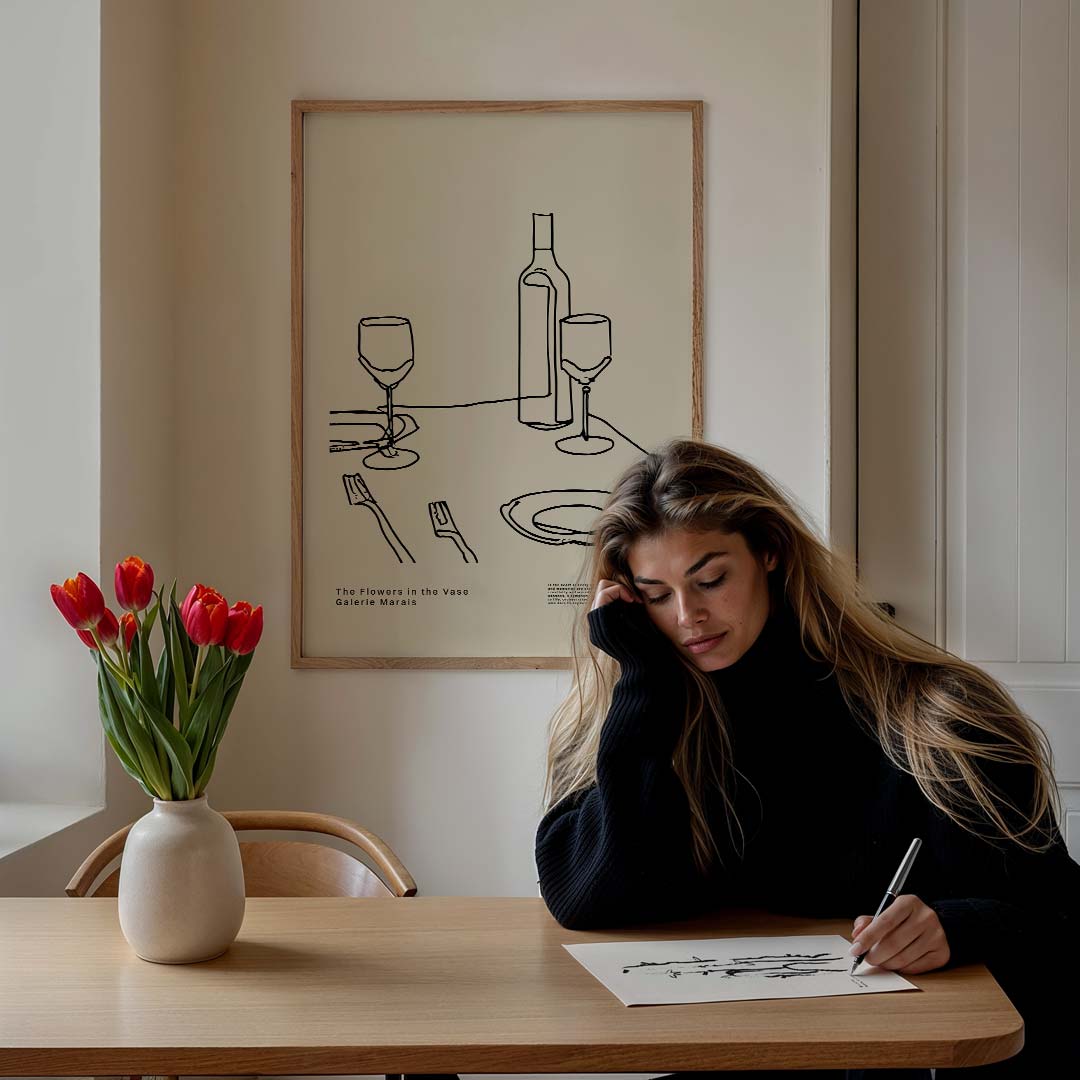 Stijlvolle Eettafel Illustratie Poster-WallArtistic