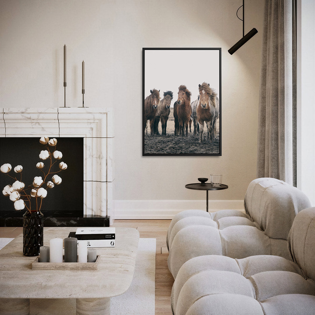 Vijf paarden in wind Kunstwerk