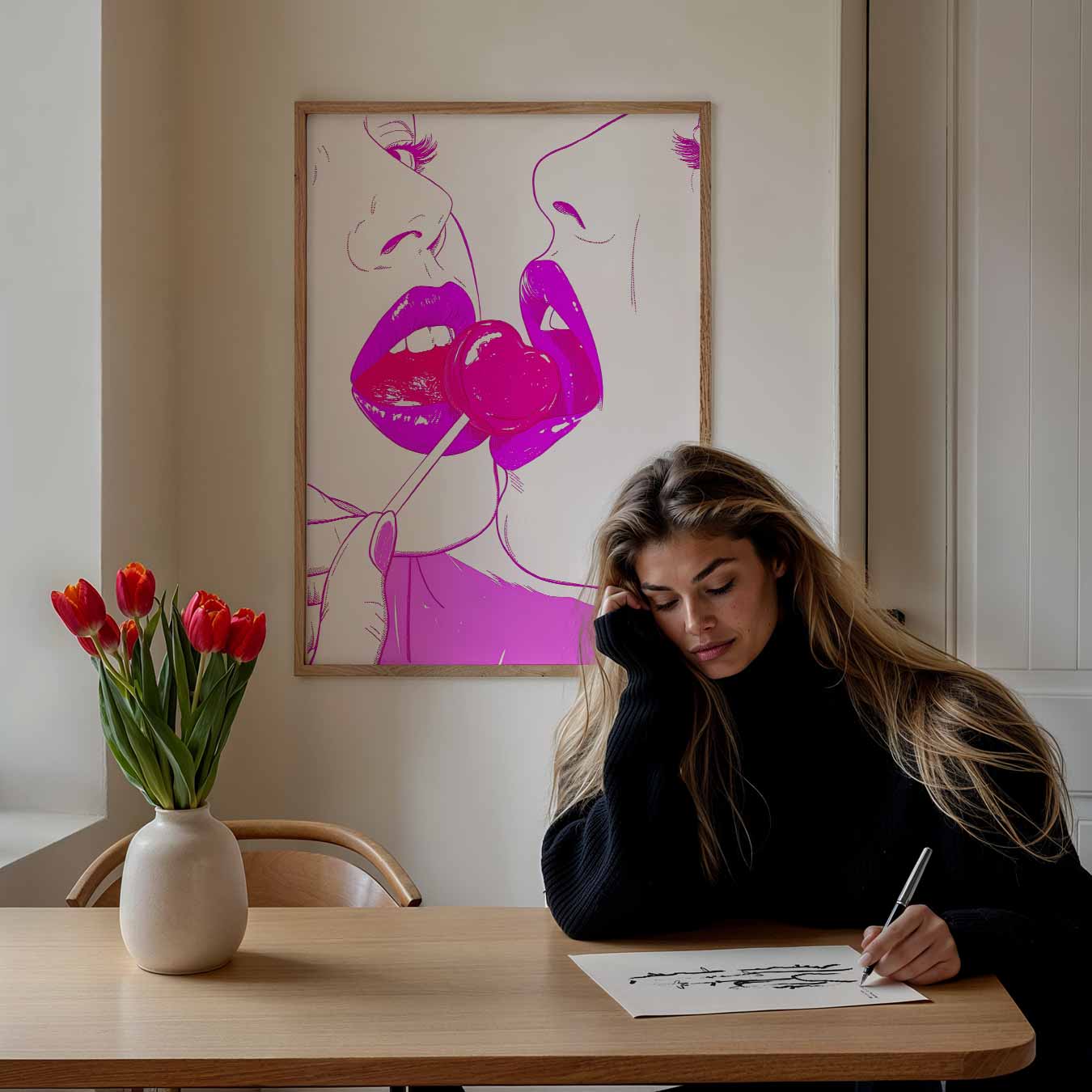 Verleidelijke Lolly Kus Poster-WallArtistic