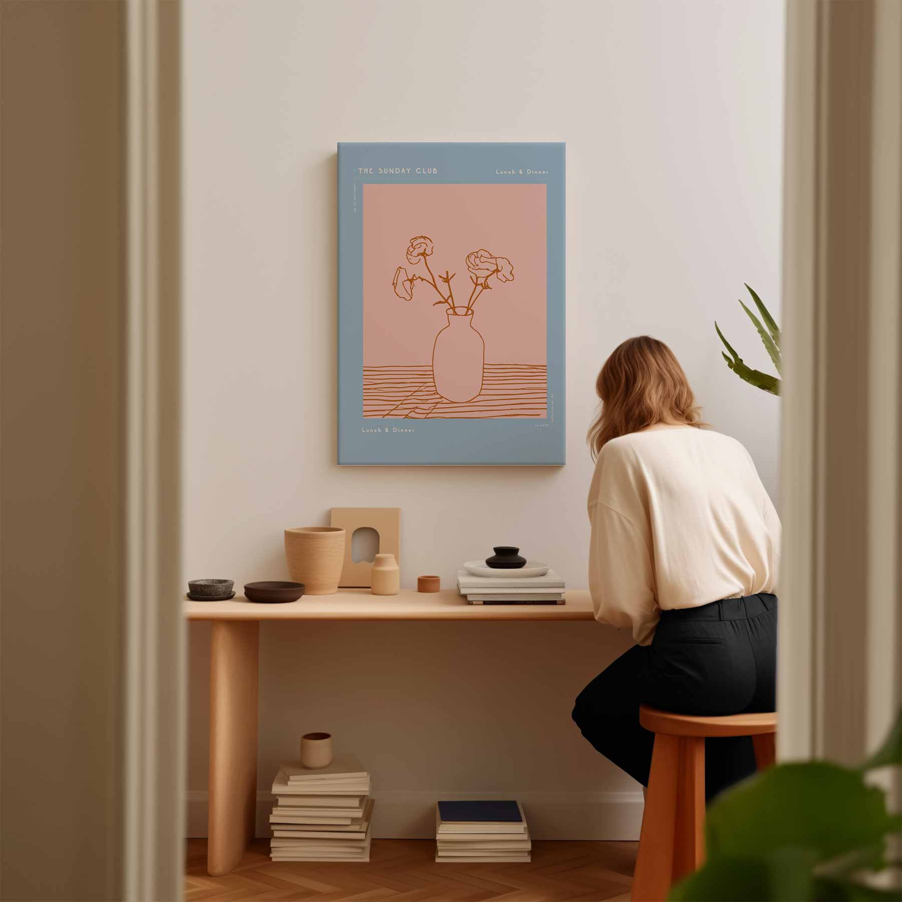 Eenvoudige Bloemenvaas Kunstwerk-canvas-dibond-plexiglas-wanddecoratie-WallArtistic