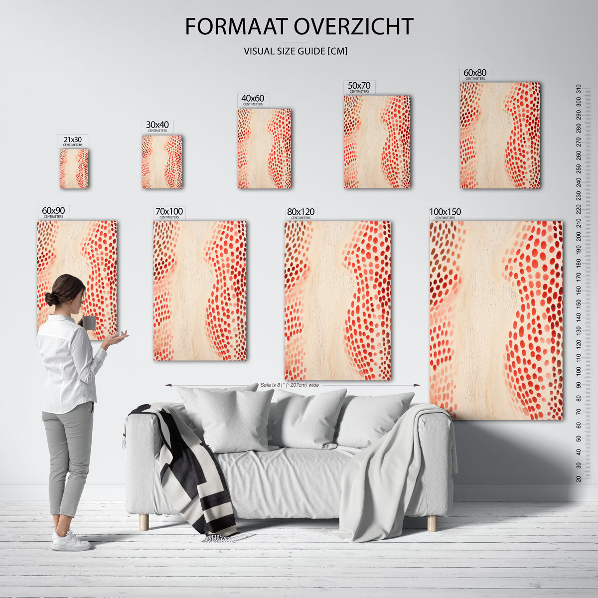 Rode stippen en lijnen Poster