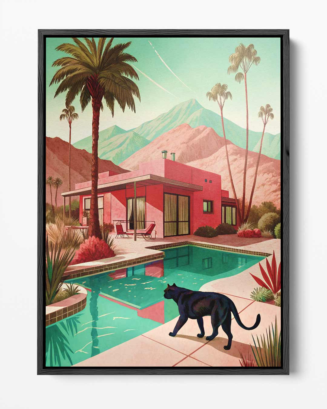 Modernes Traumhaus mit Kunstwerk einer schwarzen Katze