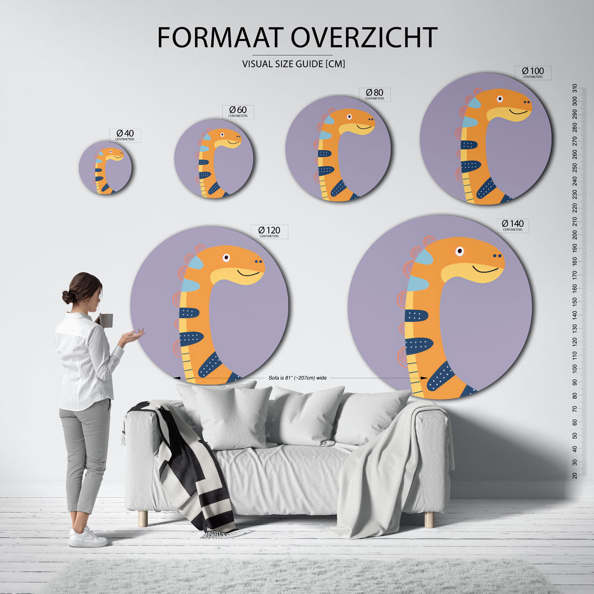 Oranje dinosaurus Muurcirkel