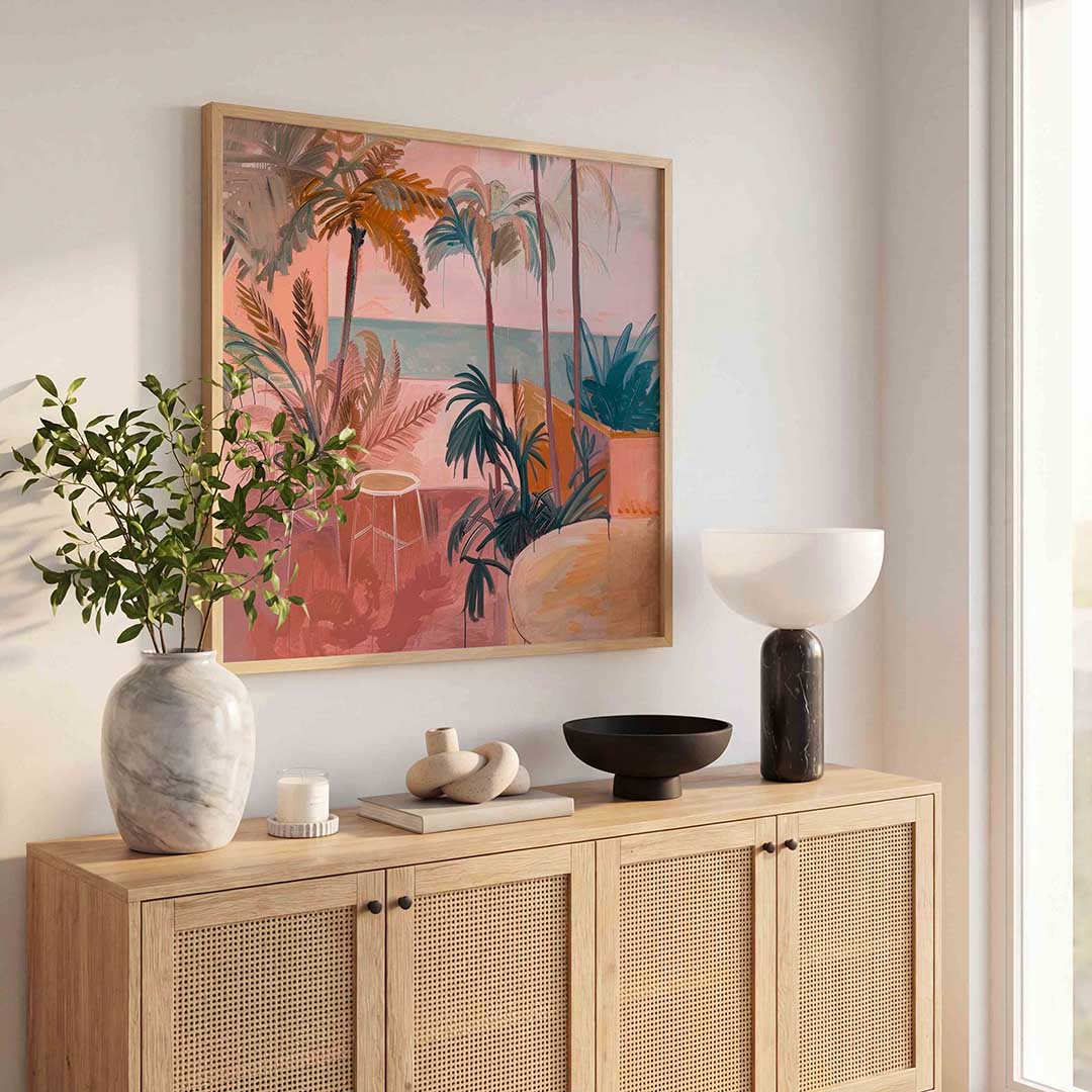 Tropische planten en zeezicht Poster