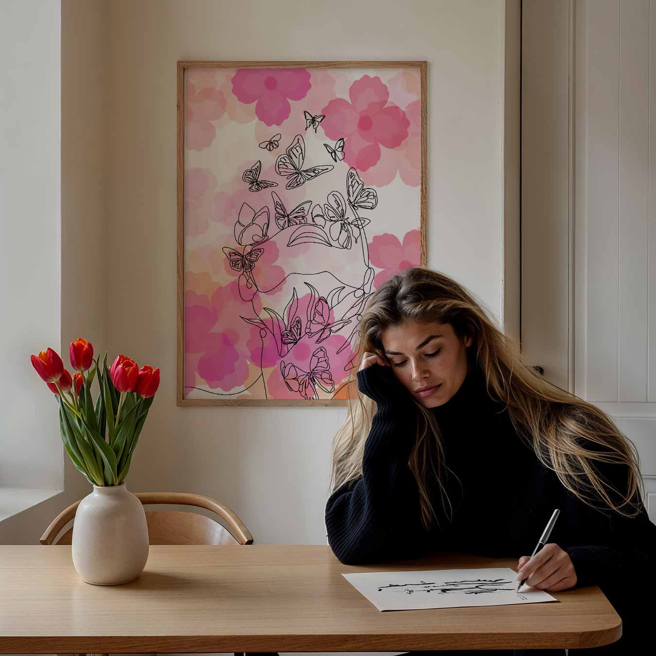 Dromerige Bloemen & Vlinders Poster-WallArtistic