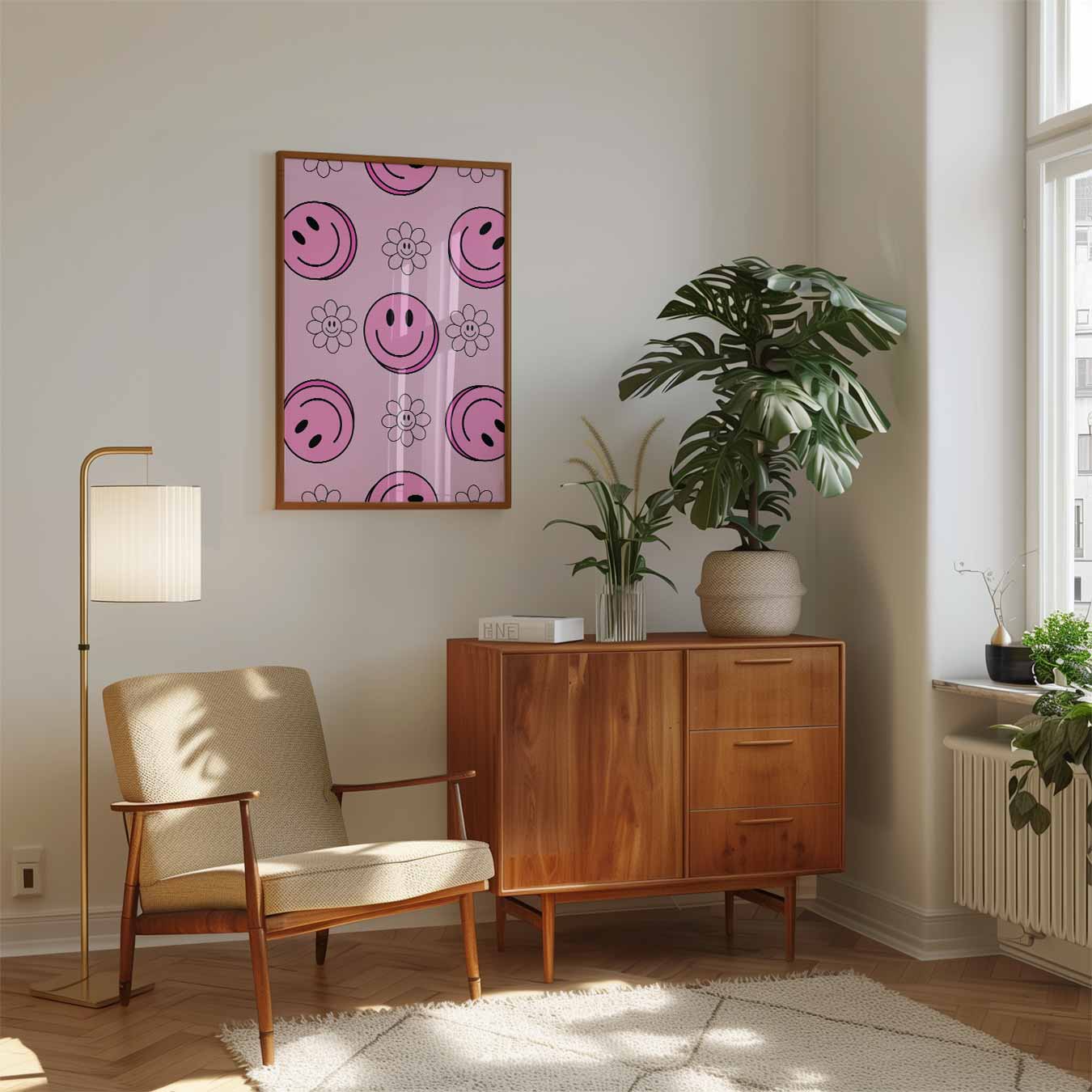 Vrolijke Bloemen en Smiley's Poster-WallArtistic