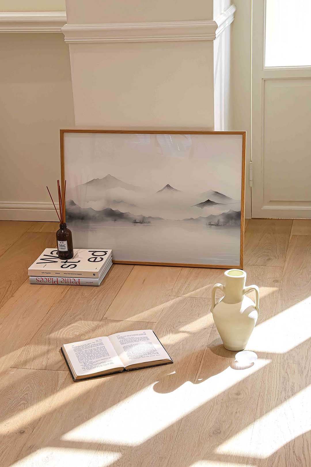 Berglandschap met mist Poster