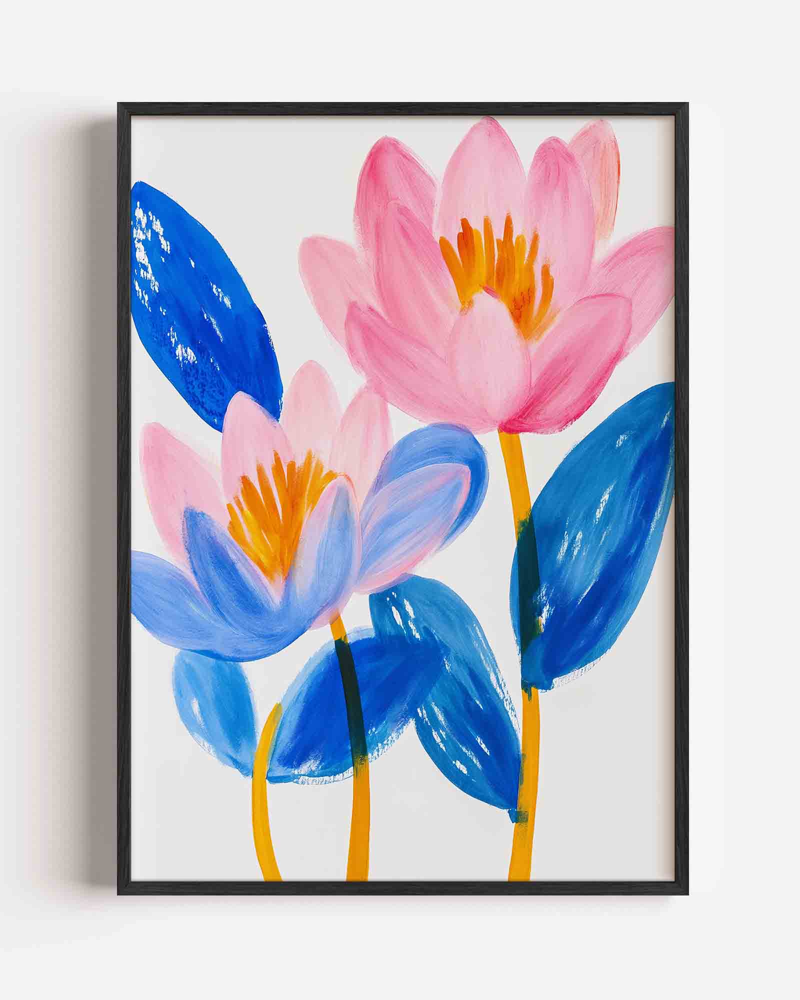 Bloemen in blauw en roze Poster