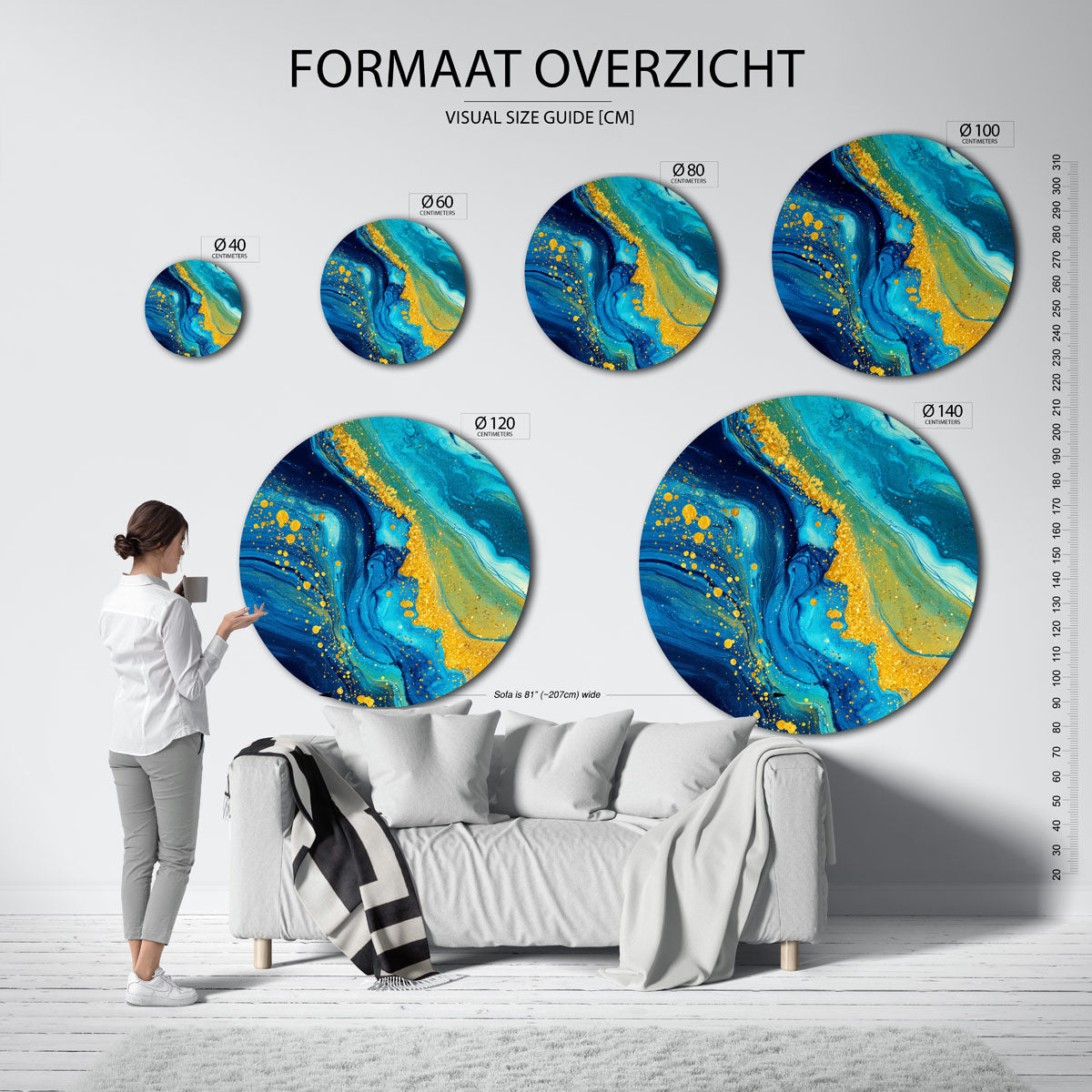 Blauwe en gouden Muurcirkel