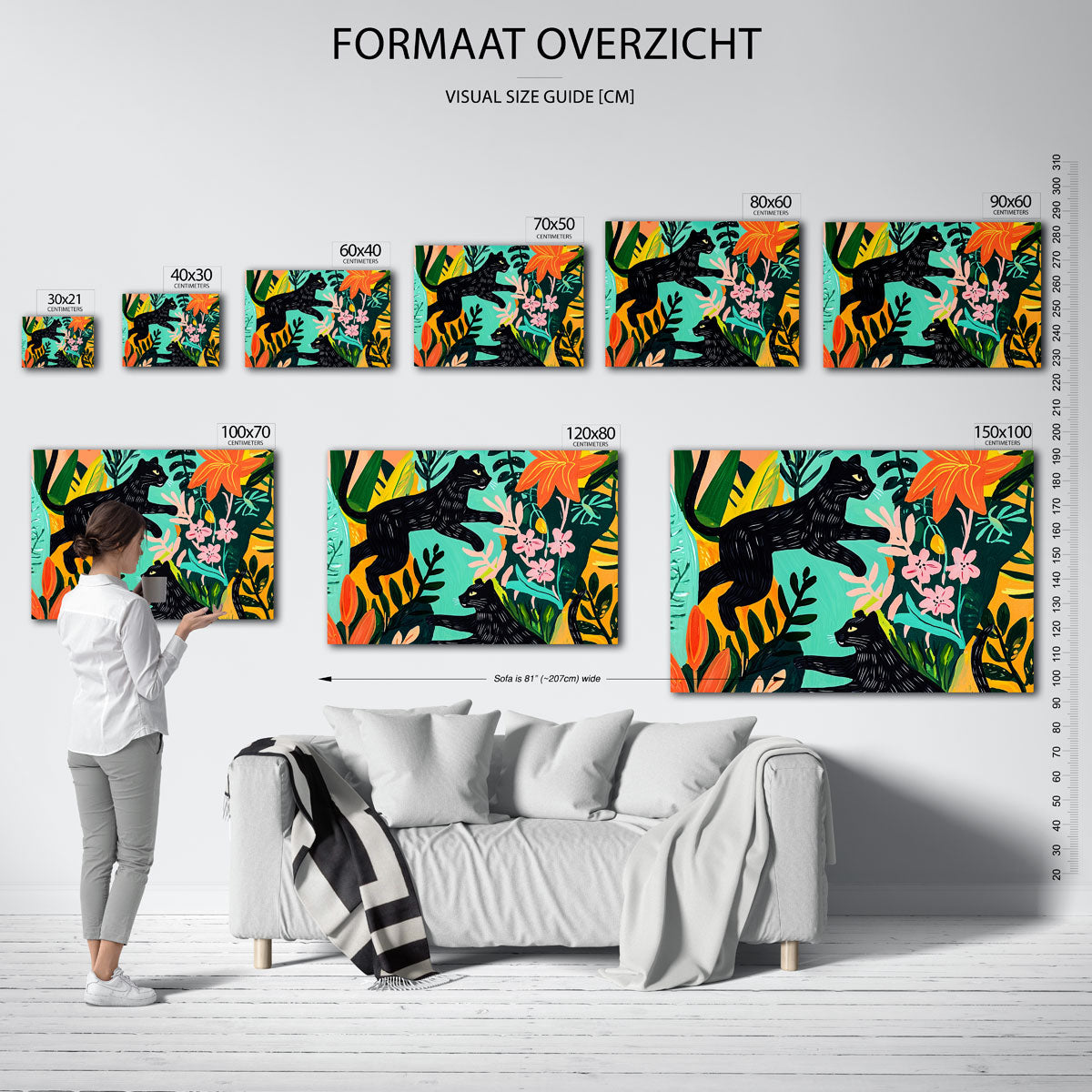 Zwarte panters en bloemen Poster