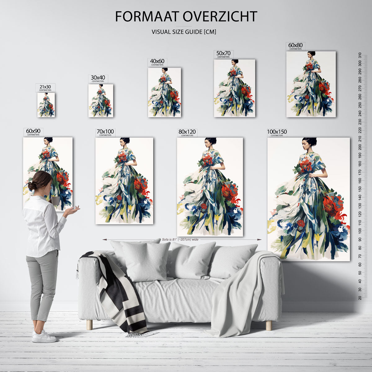 Vrouw in bloemenjurk Poster