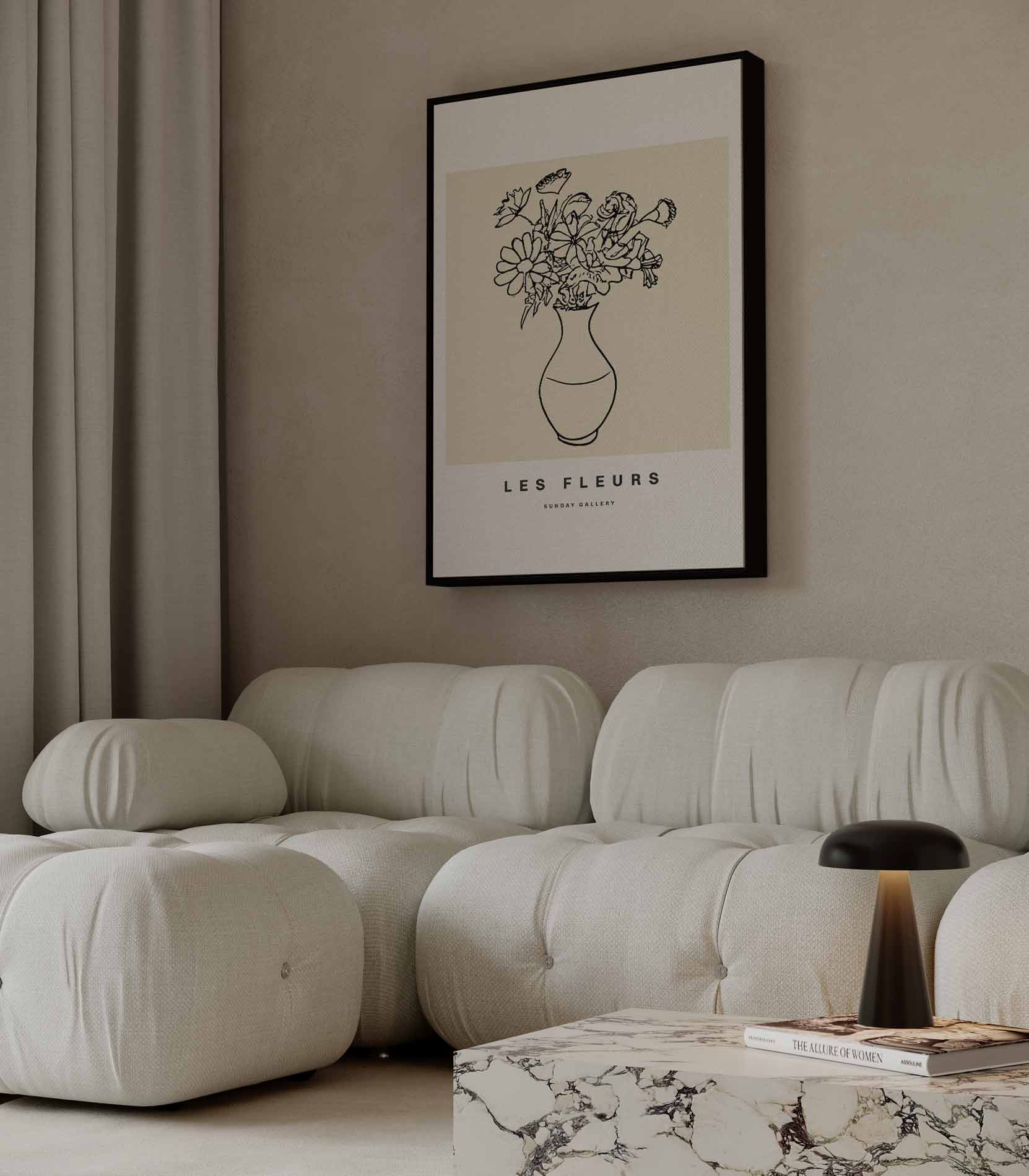 Les Fleurs Lijntekening Kunstwerk-canvas-dibond-plexiglas-wanddecoratie-WallArtistic