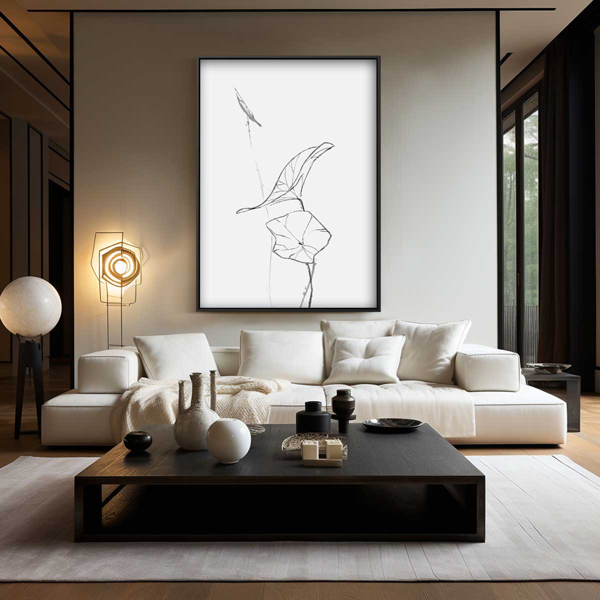 Elegante Lijntekening van Blaadjes Kunstwerk-canvas-dibond-plexiglas-wanddecoratie-WallArtistic