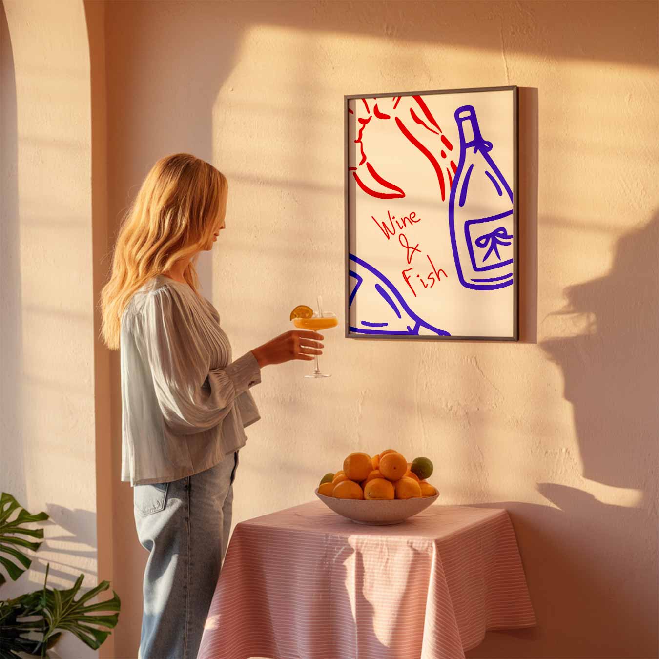 Wijn & Vis Stijlvolle Poster-WallArtistic